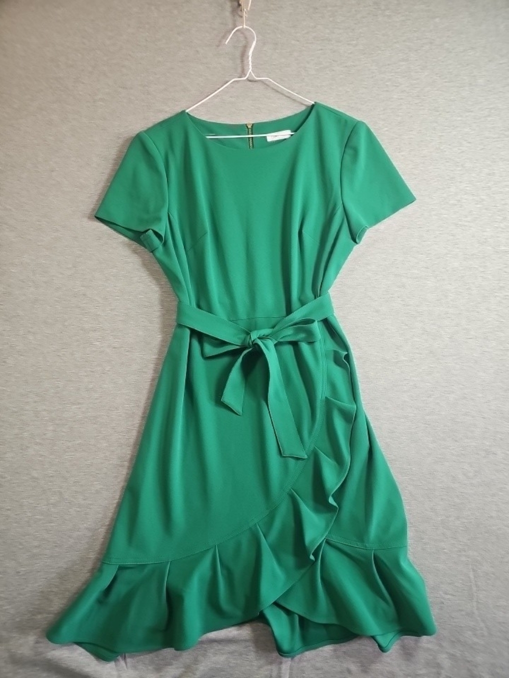 Calvin Klein Green Tie-Waist Ruffle Midi Dress